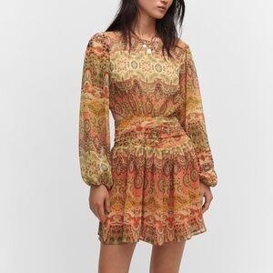 Mango balloon long sleeve paisley print mini dress